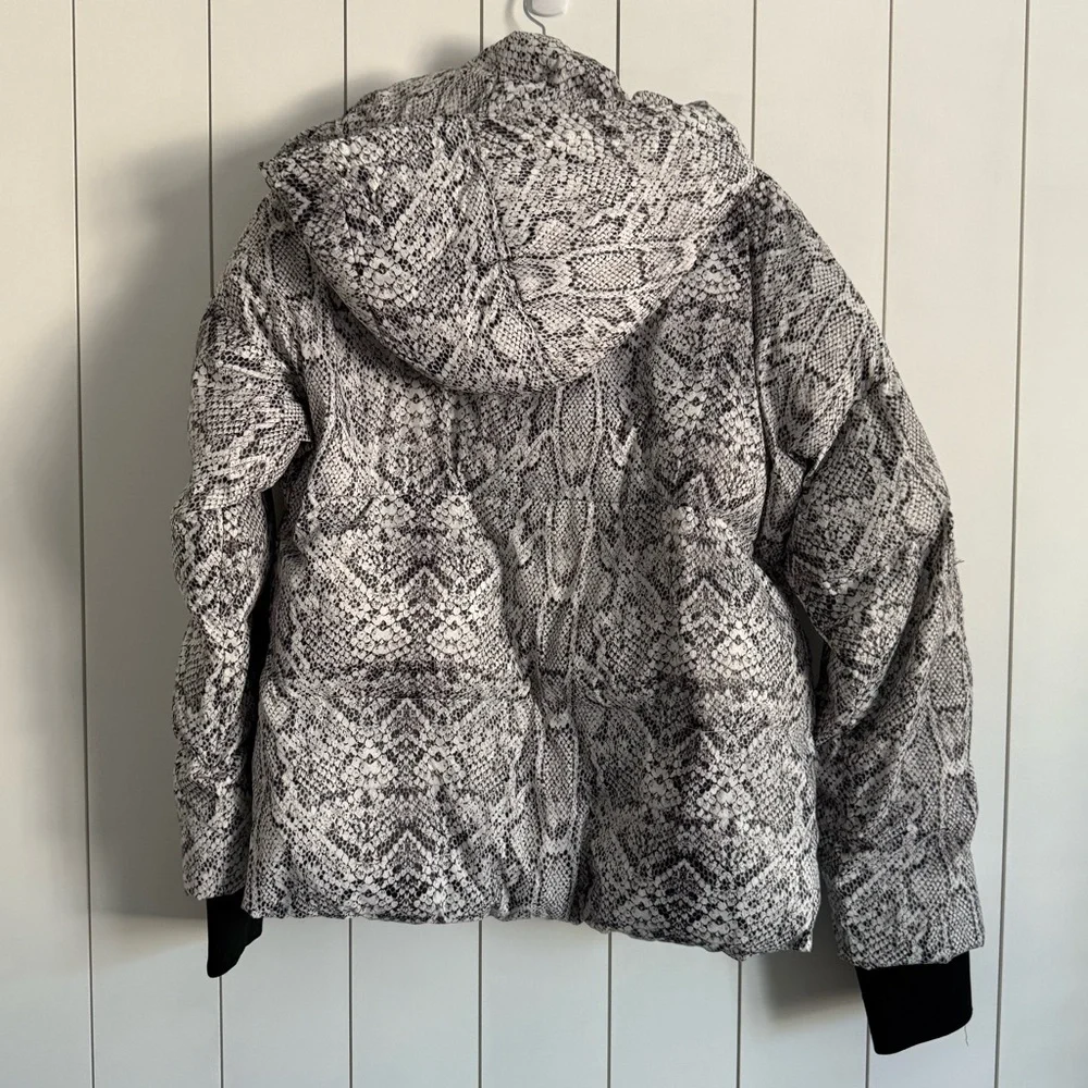 Varley x Anthropologie Highland Snake Print Hooded Puffer Jacket